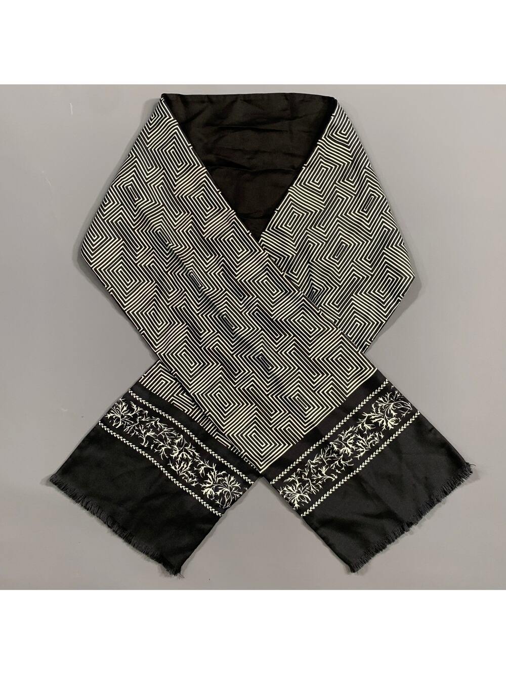 HAIDER ACKERMANN Black White Geometric Silk Scarves